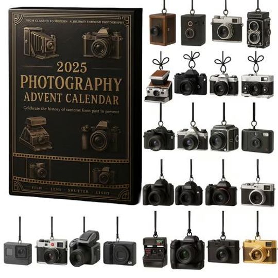 Discover Photography Advent Calendar 2025, 24 Days of Vintage Camera Ornaments, Christmas Gift for Photographers and Hobbyists