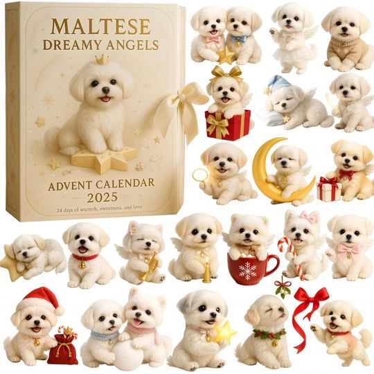 Discover Maltese Dreamy Angels Advent Calendar 2025, 24 Days of Cute Angel Dog Figurines, Christmas Countdown Gift for Maltese Owners