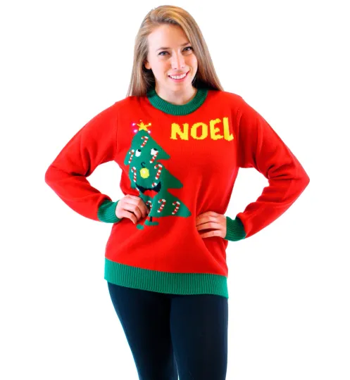 Discover Adult Unisex LED Light Up Noel Smiling Christmas Tree Ugly Christmas Sweater