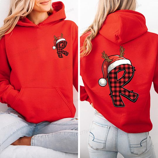 Discover Fashion Hooded Hoodies Personalised Christmas Alphabet Hoodie Harajuku Streetwear Hip Hop Sweatshirt Santa Alphabet Sportswear