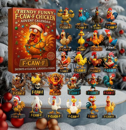 Discover Funny F-Caw-F Chicken 2D Flat Advent Calendar 2025, 24 Days of Hilarious Chicken Figurines Ornament, Christmas Countdown Gifts