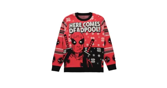 Discover Holiday Ugly Christmas Sweater Marvel Here Comes Deadpool