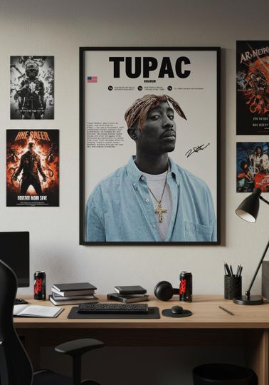 Discover Tupac Shakur Poster - Minimalist 2Pac Wall Art, Vertical Premium Matte Poster