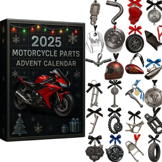 Discover Motorcycle Parts Advent Calendar 2025, 24-Day Christmas Countdown Box, Biker Gift Set 2D Acrylic, Gift for Motorcycle Enthusiasts & Riders