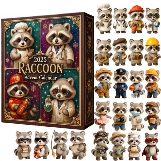Discover Raccoon Advent Calendar 2025, 24-Day Woodland Christmas Countdown Gift, Animal Box 2D Acrylic, Gift for Forest & Wildlife Lovers