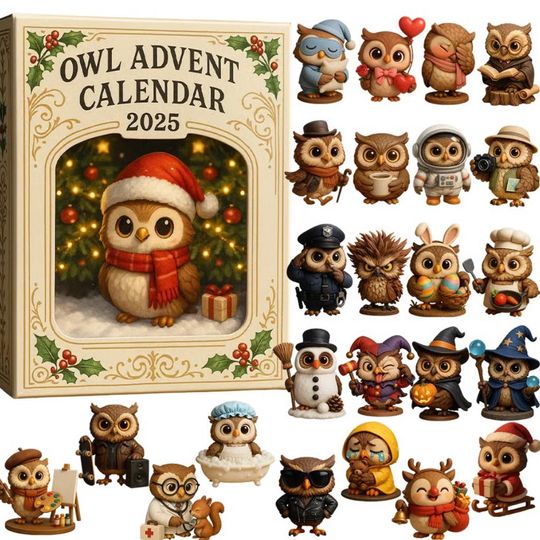 Discover Owl Christmas Advent Calendar 2025, 24 Days of Joy & Wonder, Holiday Countdown Gift for Bird Lovers and Woodland Decor Fans