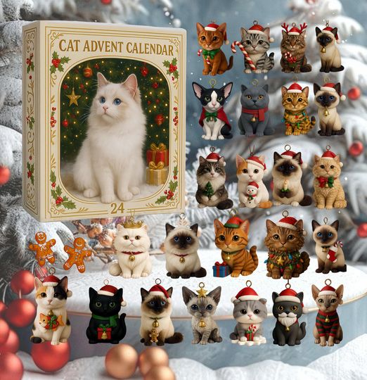 Discover Funny Cat Advent Calendar 2025 Xmas Gifts, 24 Days of Christmas Countdown with Mini Cat Figurines, Cute Holiday Gift for Cat Lovers