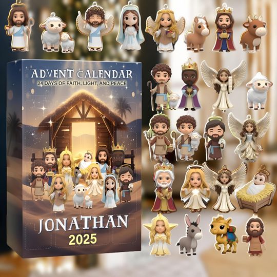Discover Personalized Nativity Advent Calendar 2025, 24-Day Christian Xmas Countdown, Holy Family Scene Kids Activity, Faith-Based Holiday Keepsake