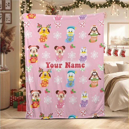 Discover Custom Christmas Disney Fleece Blanket with Personalized Names for Kids and Moms