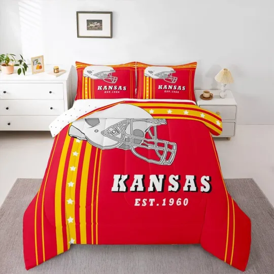 Discover American Football Bedding Set 3 Pcs Teen Boys Helmet Comforter Kansas Yellow Red