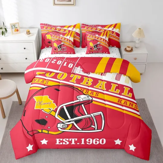 Discover Football Lovers Twin Bedding Sets, Football Sports Decor Comforter Set Red An...
