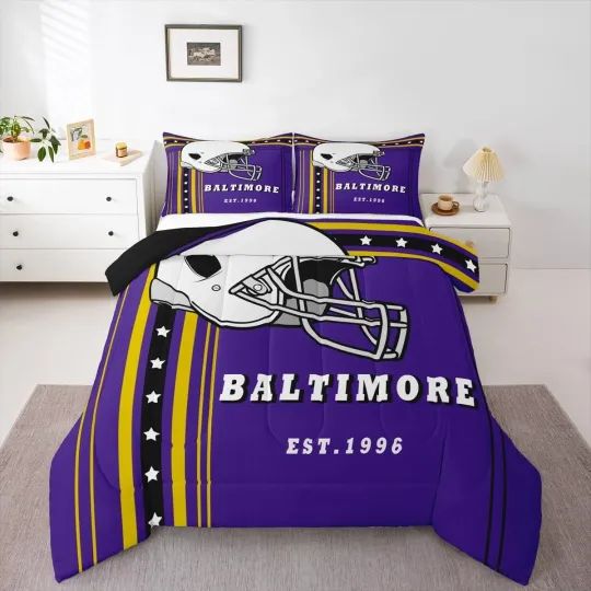 Discover Sports Bedding American Football City Twin Bed Comforter Set, 3D Helmet Comfo...