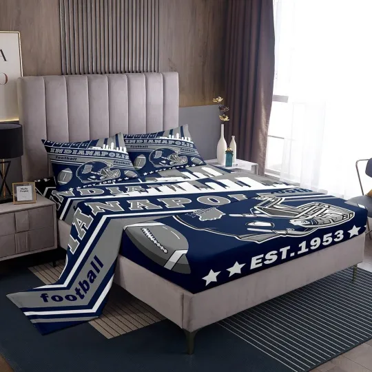 Discover Football Bed Sheets Set Boys King Size Indianapolis Sheet Set American Footba...