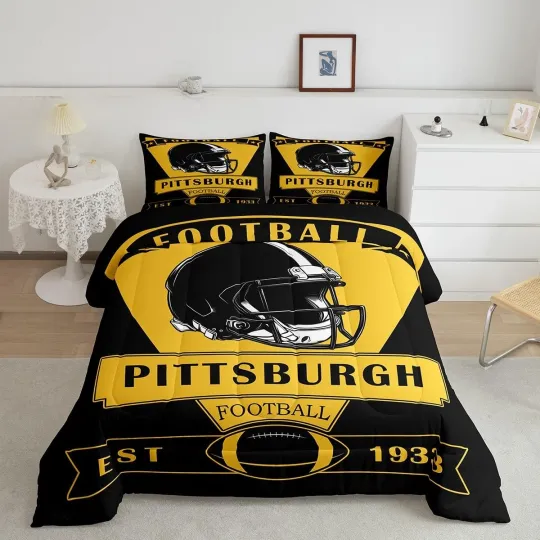 Discover Football Comforter Set,Pittsburgh Bedding Set King Size,American Football Cit...