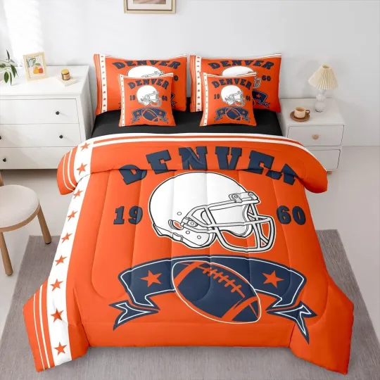Discover 7 Pcs Football Sports Bedding Gridiron Helmet Twin Comforter Set, Navy and Or...