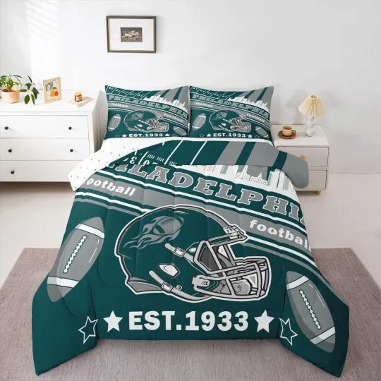 Discover Football Bedding Set Twin Size Boys Girls Rugby Sports Comforter Set Women Me...