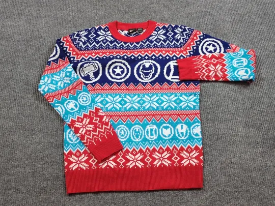 Discover Marvel Avengers Sweater Mens Medium Blue Red Ugly Christmas Disney Holiday