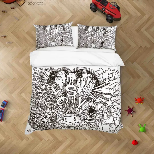 Discover 3D Graffiti Star Piggy Bank Hand Drawn Quilt Cover Set Bedding Sets Pillowcases