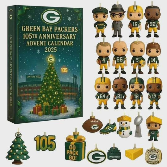 Green Bay Packers 105th Anniversary Advent Calendar 2025, Christmas Countdown Advent Calendar Gift Box With 24 Acrylic Ornaments