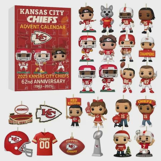 Kansas City Chiefs Advent Calendar 2025, Christmas Countdown Advent Calendar Gift Box With 24 Acrylic Ornaments