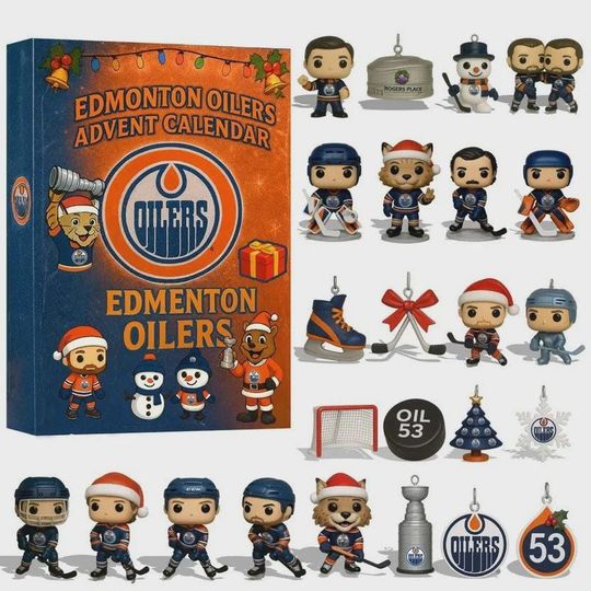 Edmonton Oilers Advent Calendar, Christmas Countdown Advent Calendar Gift Box With 24 Acrylic Ornaments