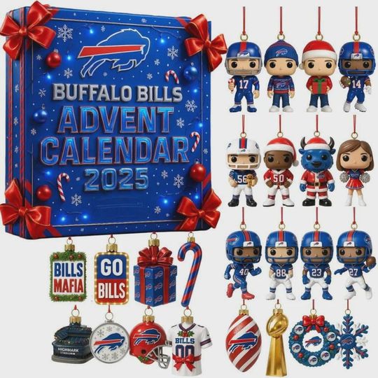 2025 Buffalo Bills Advent Calendar, Christmas Countdown Advent Calendar Gift Box With 24 Acrylic Ornaments