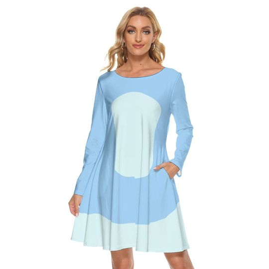 Discover Blue Sister Costume Dress for Women - Halloween Disney Long-Sleeved Crew Neck Dress