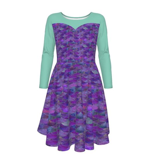 Discover Mermaid Cat Dollhouse Kid's Long Sleeve Dress