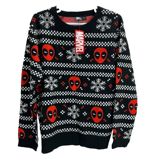 Discover Marvel Dead Pool Ugly Christmas Sweater Mens Black Red Tacky Holliday