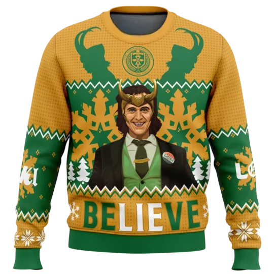 Believe Loki Marvel Ugly Christmas Sweater