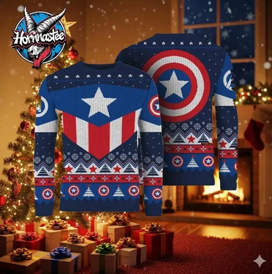 Discover Captain America Shield Marvel Ugly Christmas Sweater