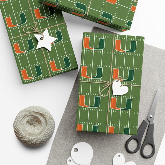 Miami Hurricane Gift Wrap Papers, Sports Wrapping Paper, Team Celebration Wrap, Fun Gift Presentation, Birthday, Game Day