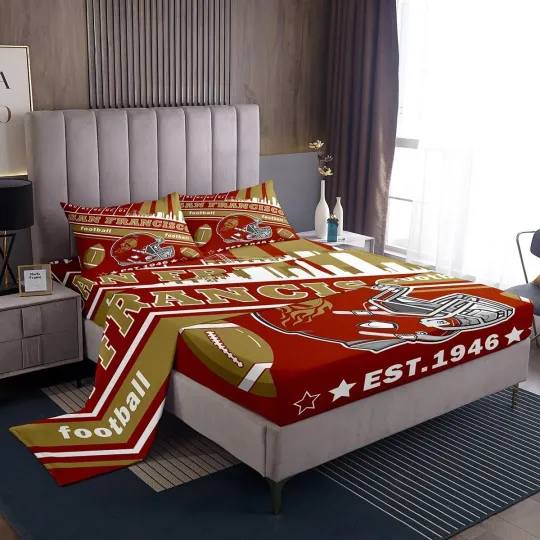 Discover Football Bed Sheets Set Boys King Size San Francisco Sheet Set American Footb...