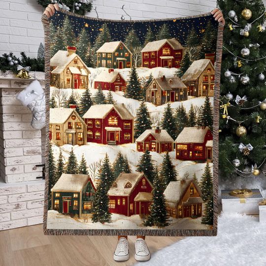 Discover Christmas Village Woven Blanket, Cozy Winter Houses Throw, Holiday Tapestry Blanket for Xmas Home Decor, Christmas Village Decor, Xmas Gift