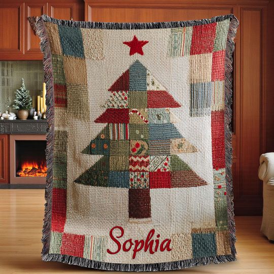Discover Vintage Christmas Tree Woven Throw Blanket, Winter Trees Decor, Cozy Holiday Blanket, Xmas Home Decor