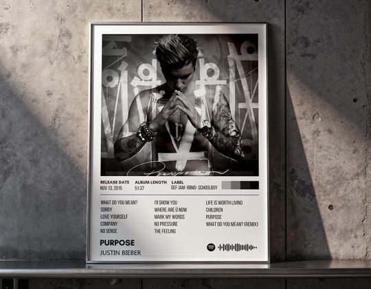 Justin Bieber Purpose Poster | Album Cover Wall Art | Pop Music Print