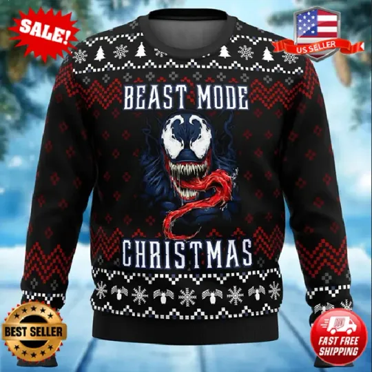 Venom Ugly Christmas Sweater, Superhero Movie Xmas Sweater, Marvel Christmas