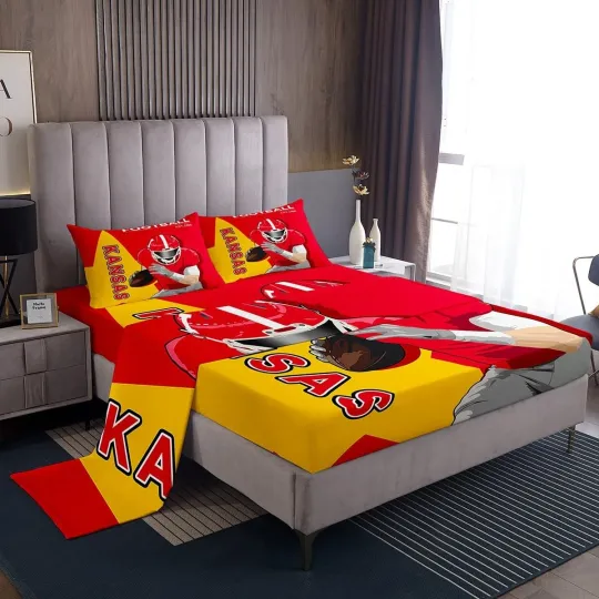 Discover Football Bed Set Twin Size Kansas Sheet Set American Football Player