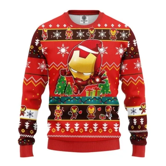Merry Xmas Iron Man Chibi Marvel Comics Ugly Christmas Sweater Jumper