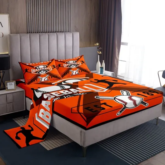 Discover Baseball Sheet Set Full,Sports Baseball Fans Bed Sheets Set for Kids Boys