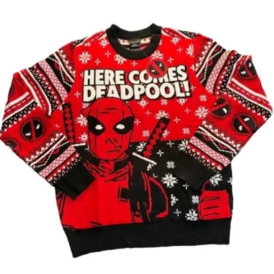 NWT Deadpool Ugly Christmas Xmas Jumper Sweater Shirt Marvel Naughty List SIZE L