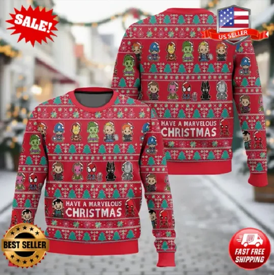 Discover Marvel Ugly Christmas Sweater, Superhero Xmas Sweater, Avengers Ugly Sweater