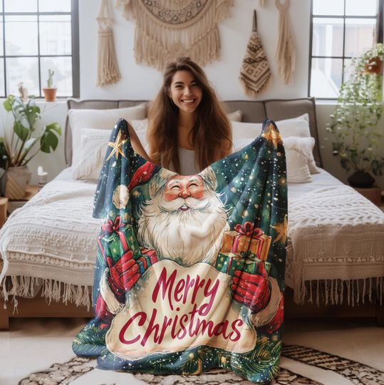 Discover Merry Christmas Santa Claus Sherpa Fleece & Velveteen Plush Blanket Holiday Throw