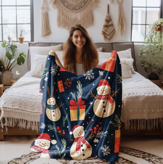 Discover Cute Snowmen & Presents Sherpa Fleece Plush Christmas Blanket