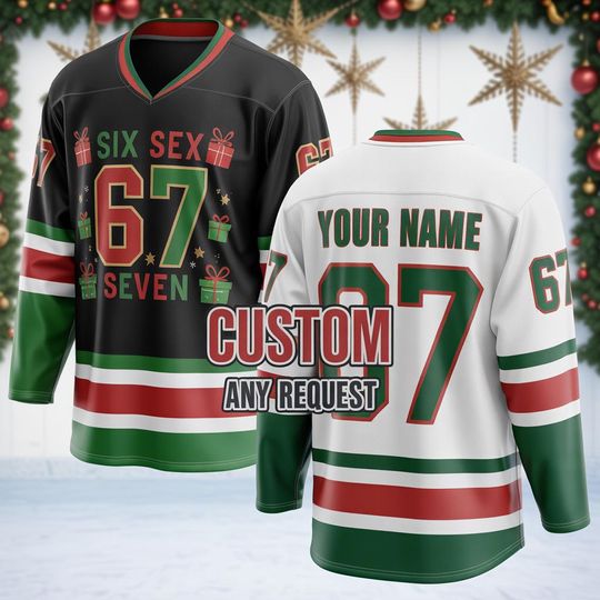 Discover Trending Doot Doot (6 7) Christmas Long Sleeve Hockey Jersey For Men Women And Kids, Trending Gift, Xmas Gift