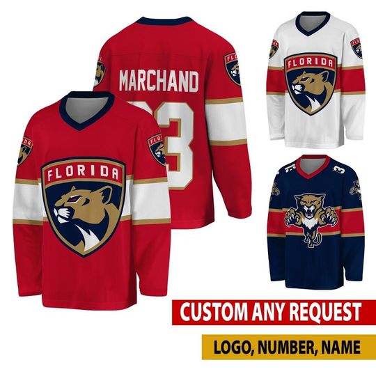 Discover Personalized Florida Hockey Jersey, Florida Jersey For Men With Your Team Name, Brad Marchand Sergei Bobrovsky Fan Hockey Jersey