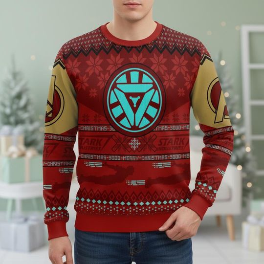 Iron Man Ugly Christmas Sweater, Avengers Xmas Sweater, Stark Industries Ugly Sweater, Hero Sweater, Christmas Gift