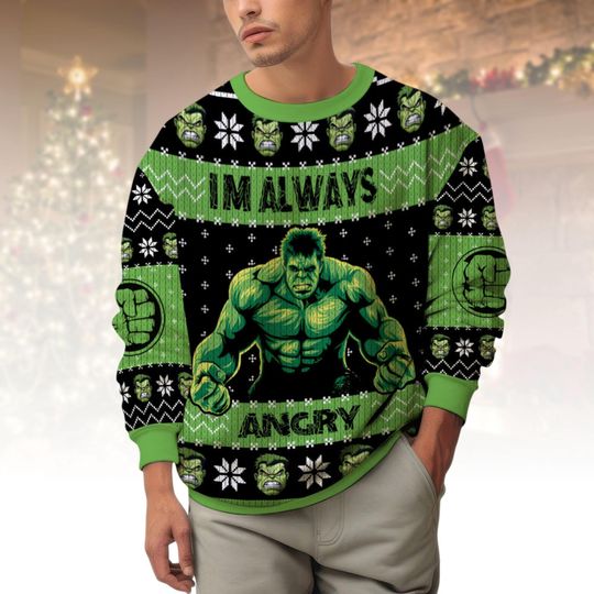 Hulk Ugly Christmas Sweater, Marvel Xmas Sweater, Comic Book Ugly Sweater, Green Hero Sweater, Christmas Gift