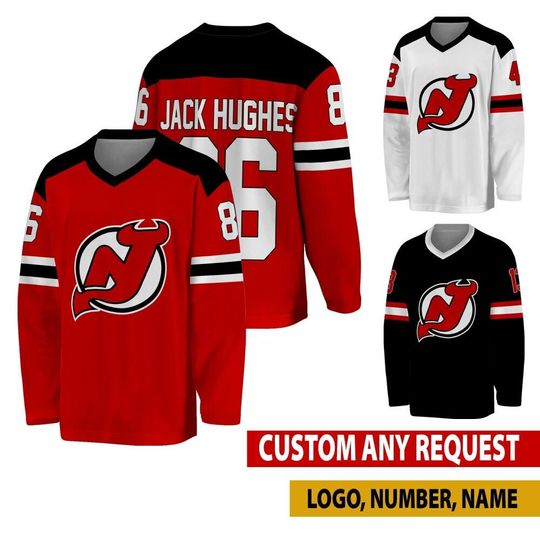 Discover Personalized New Jersey Hockey Jersey, New Jersey Jersey For Men With Your Team Name, Jack Hughes Luke Hughes Fan Hockey Jersey