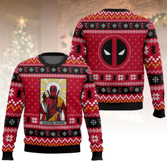 Discover Deadpool Ugly Christmas Sweater, Marvel Jesus Xmas Sweater, Funny Marvel Ugly Sweater, Superhero Sweater, Christmas Gift